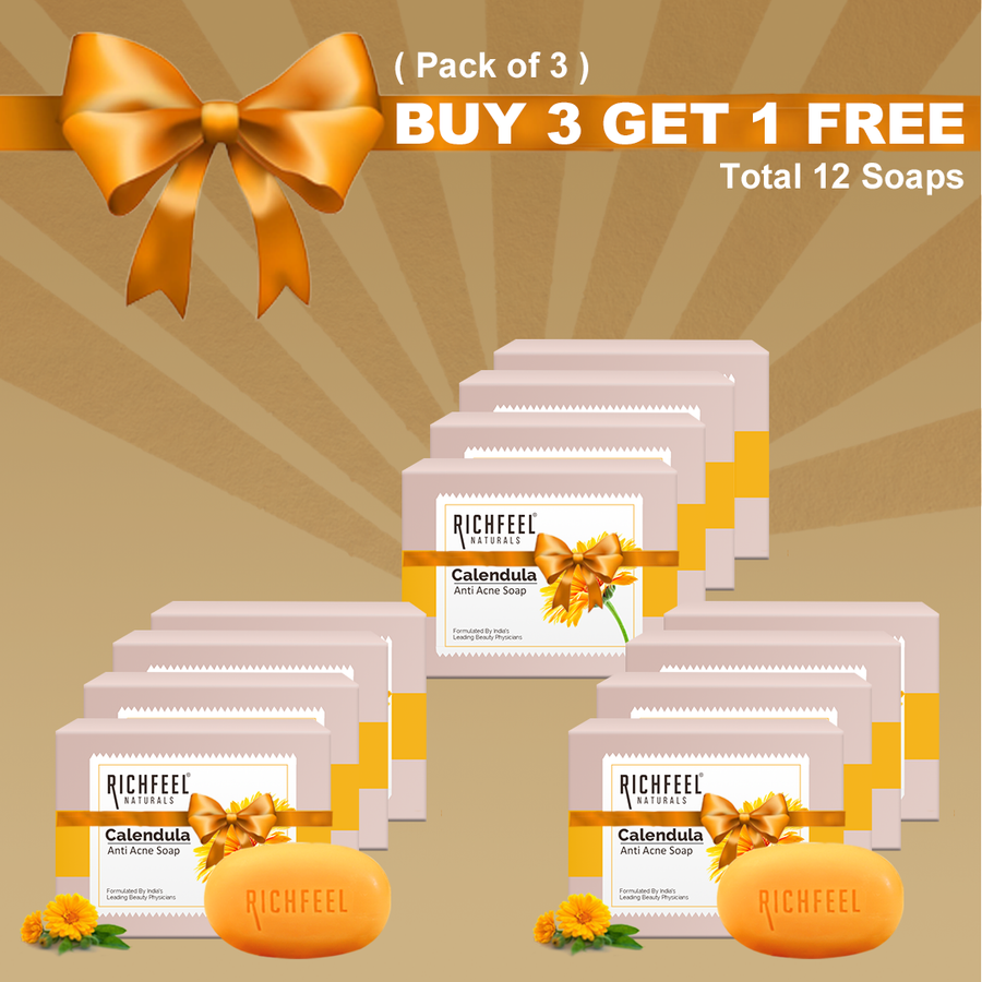 Richfeel Calendula Anti Acne Soap 75 g X 4 (B3G1) Pack of 3