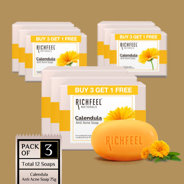 Richfeel Calendula Anti Acne Soap 75 g X 4 (B3G1) Pack of 3